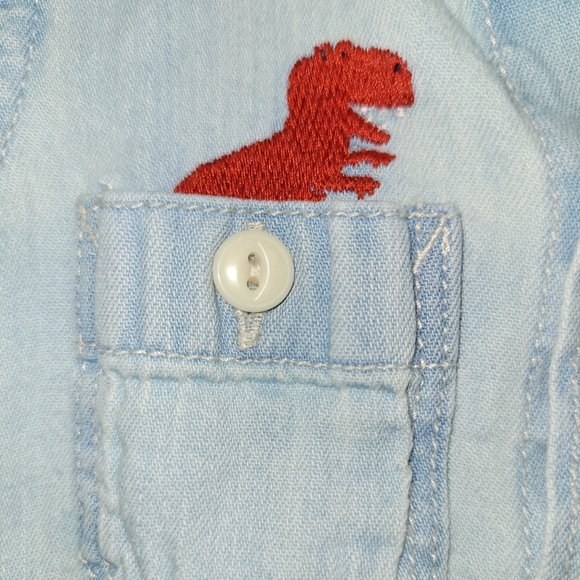 🦖 Baby Gap Blue Dinosaur Themed Denim Short One Piece Romper Outfit 3 Months - Picture 6 of 6